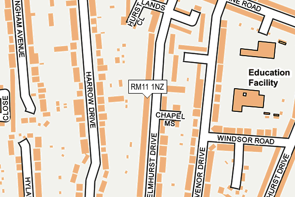 RM11 1NZ map - OS OpenMap – Local (Ordnance Survey)