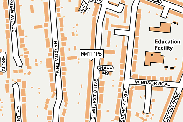 RM11 1PB map - OS OpenMap – Local (Ordnance Survey)