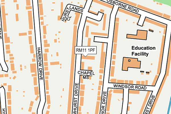 RM11 1PF map - OS OpenMap – Local (Ordnance Survey)