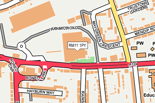 RM11 1PY map - OS OpenMap – Local (Ordnance Survey)