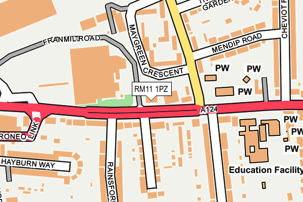 RM11 1PZ map - OS OpenMap – Local (Ordnance Survey)