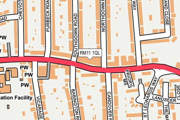 RM11 1QL map - OS OpenMap – Local (Ordnance Survey)