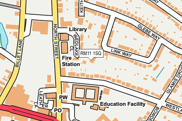 RM11 1SQ map - OS OpenMap – Local (Ordnance Survey)