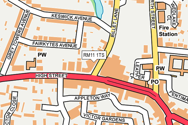RM11 1TS map - OS OpenMap – Local (Ordnance Survey)