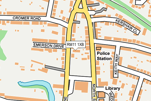 RM11 1XB map - OS OpenMap – Local (Ordnance Survey)