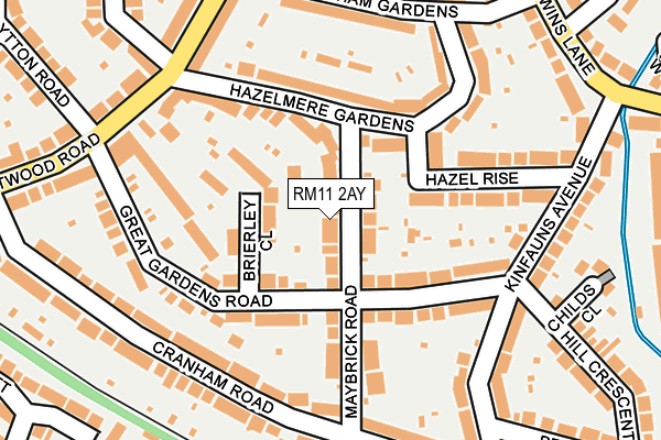 RM11 2AY map - OS OpenMap – Local (Ordnance Survey)