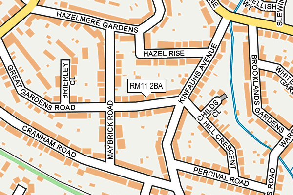 RM11 2BA map - OS OpenMap – Local (Ordnance Survey)