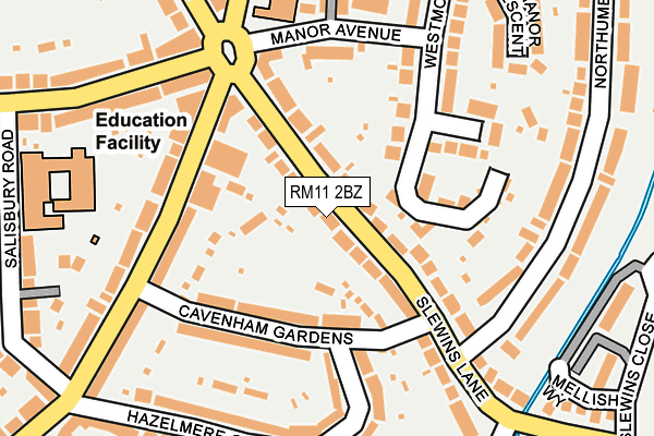 RM11 2BZ map - OS OpenMap – Local (Ordnance Survey)