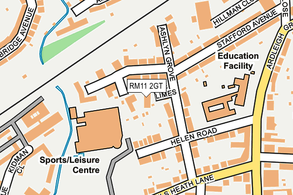 RM11 2GT map - OS OpenMap – Local (Ordnance Survey)