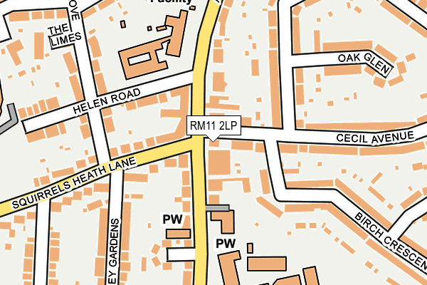 RM11 2LP map - OS OpenMap – Local (Ordnance Survey)