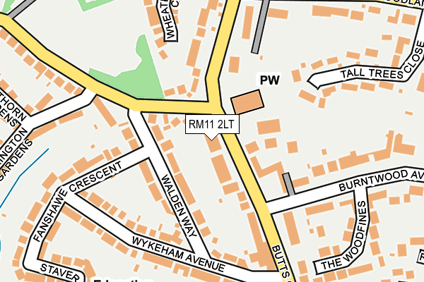 RM11 2LT map - OS OpenMap – Local (Ordnance Survey)