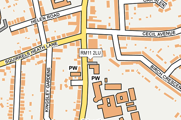 RM11 2LU map - OS OpenMap – Local (Ordnance Survey)