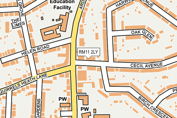RM11 2LY map - OS OpenMap – Local (Ordnance Survey)