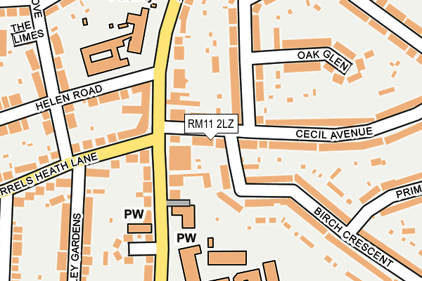 RM11 2LZ map - OS OpenMap – Local (Ordnance Survey)