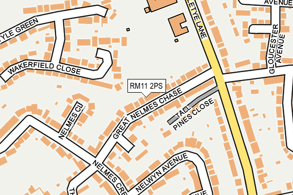 RM11 2PS map - OS OpenMap – Local (Ordnance Survey)