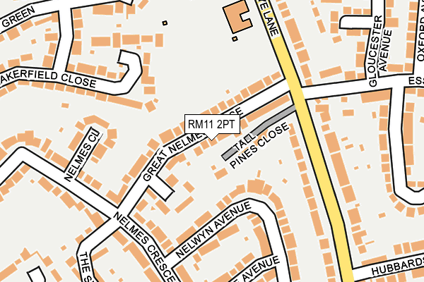 RM11 2PT map - OS OpenMap – Local (Ordnance Survey)
