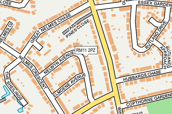 RM11 2PZ map - OS OpenMap – Local (Ordnance Survey)