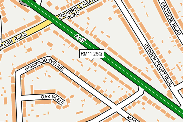 RM11 2SQ map - OS OpenMap – Local (Ordnance Survey)