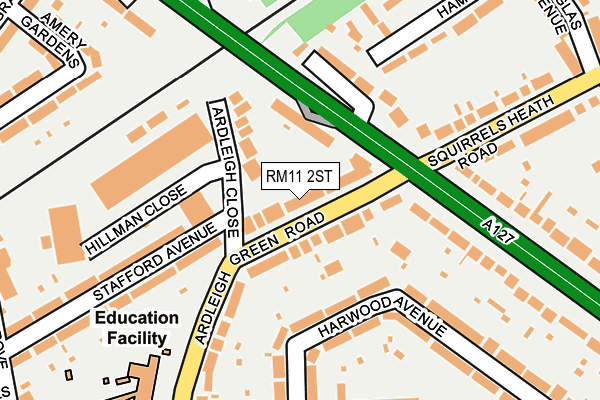 RM11 2ST map - OS OpenMap – Local (Ordnance Survey)