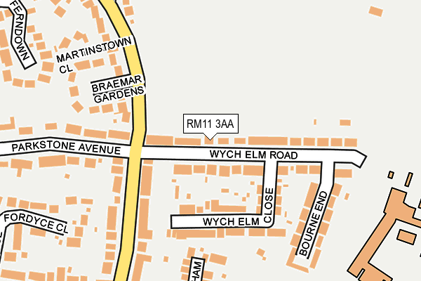 RM11 3AA map - OS OpenMap – Local (Ordnance Survey)