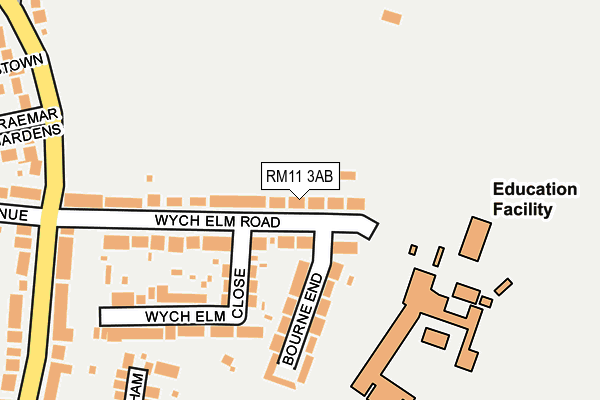 RM11 3AB map - OS OpenMap – Local (Ordnance Survey)