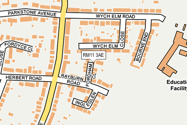 RM11 3AE map - OS OpenMap – Local (Ordnance Survey)