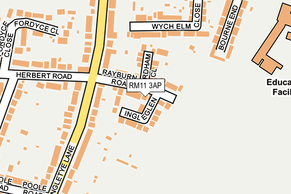 RM11 3AP map - OS OpenMap – Local (Ordnance Survey)