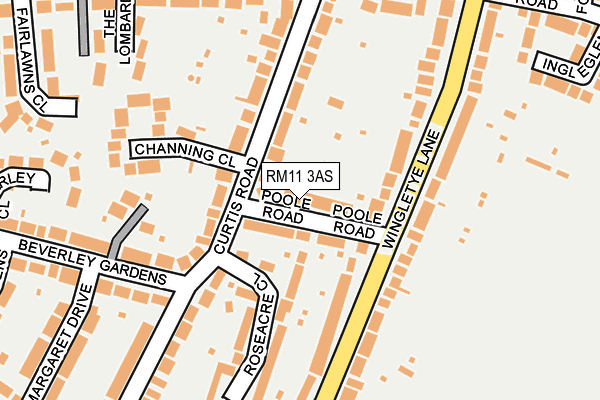 RM11 3AS map - OS OpenMap – Local (Ordnance Survey)