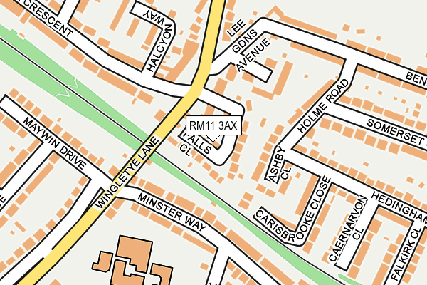 RM11 3AX map - OS OpenMap – Local (Ordnance Survey)