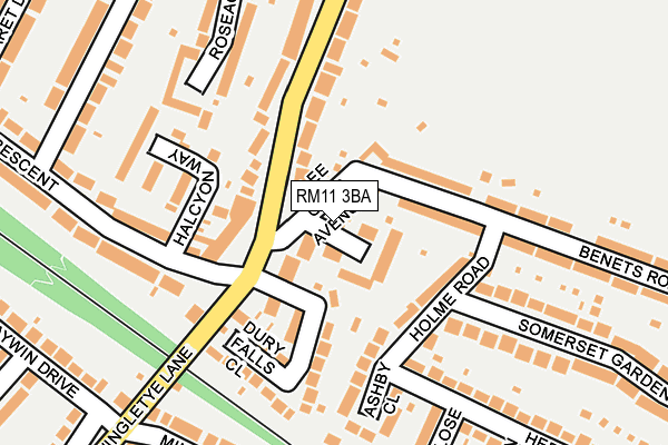 RM11 3BA map - OS OpenMap – Local (Ordnance Survey)