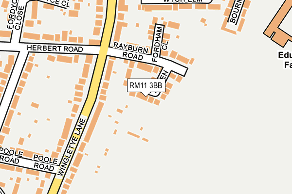 RM11 3BB map - OS OpenMap – Local (Ordnance Survey)