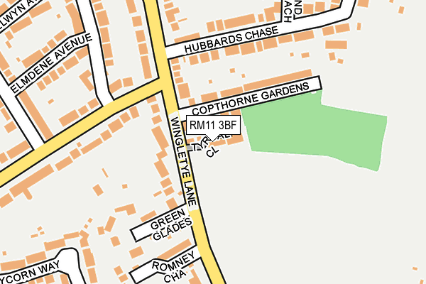 RM11 3BF map - OS OpenMap – Local (Ordnance Survey)