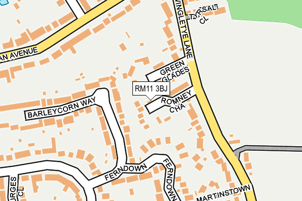 RM11 3BJ map - OS OpenMap – Local (Ordnance Survey)