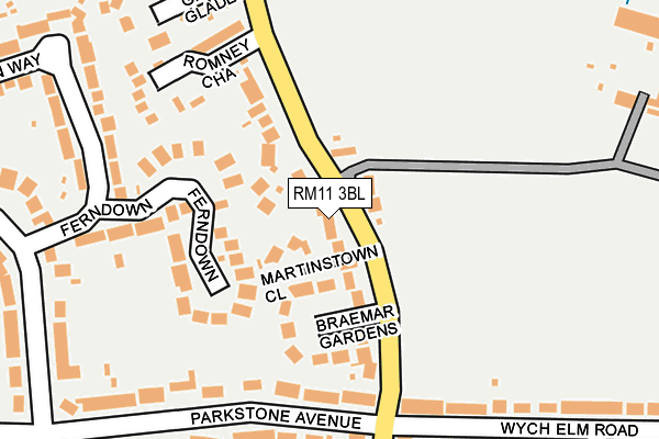 RM11 3BL map - OS OpenMap – Local (Ordnance Survey)