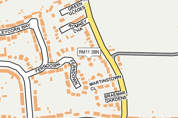 RM11 3BN map - OS OpenMap – Local (Ordnance Survey)