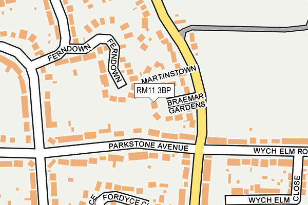 RM11 3BP map - OS OpenMap – Local (Ordnance Survey)