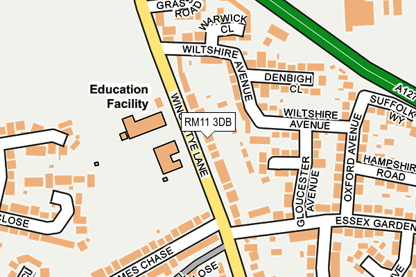RM11 3DB map - OS OpenMap – Local (Ordnance Survey)