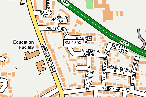 RM11 3DX map - OS OpenMap – Local (Ordnance Survey)