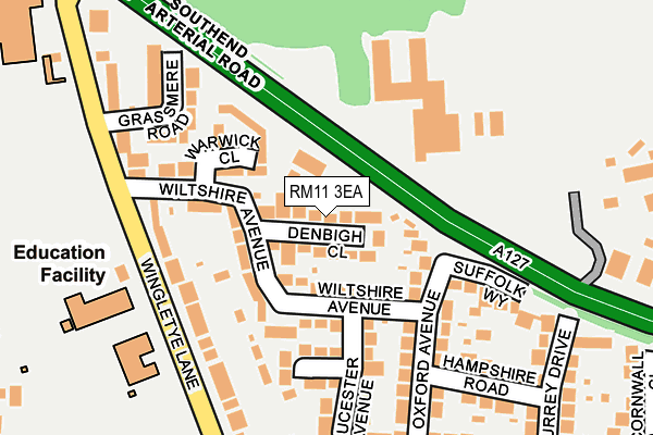 RM11 3EA map - OS OpenMap – Local (Ordnance Survey)