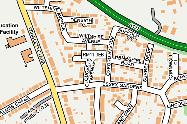 RM11 3EB map - OS OpenMap – Local (Ordnance Survey)