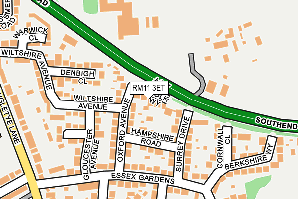 RM11 3ET map - OS OpenMap – Local (Ordnance Survey)