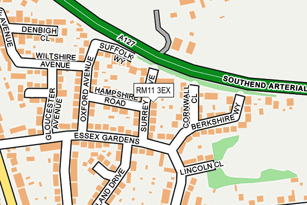 RM11 3EX map - OS OpenMap – Local (Ordnance Survey)