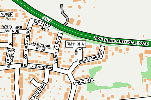 RM11 3HA map - OS OpenMap – Local (Ordnance Survey)