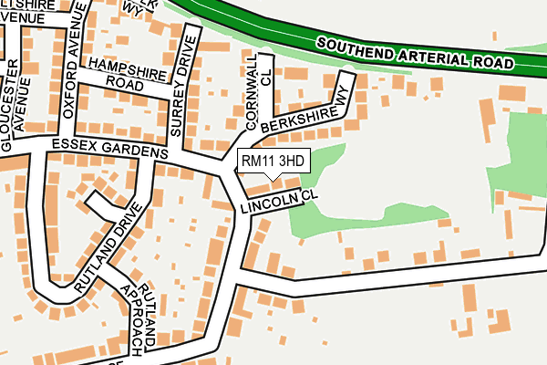 RM11 3HD map - OS OpenMap – Local (Ordnance Survey)