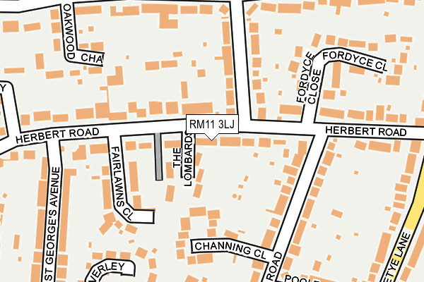 RM11 3LJ map - OS OpenMap – Local (Ordnance Survey)