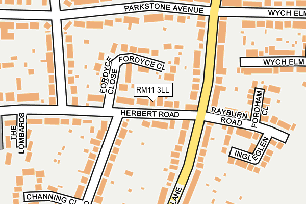 RM11 3LL map - OS OpenMap – Local (Ordnance Survey)