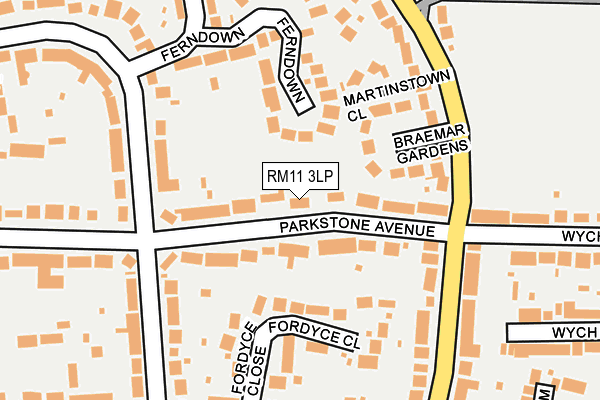 RM11 3LP map - OS OpenMap – Local (Ordnance Survey)