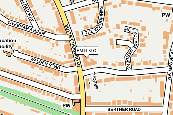 RM11 3LQ map - OS OpenMap – Local (Ordnance Survey)