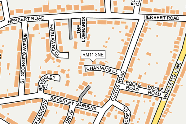 RM11 3NE map - OS OpenMap – Local (Ordnance Survey)