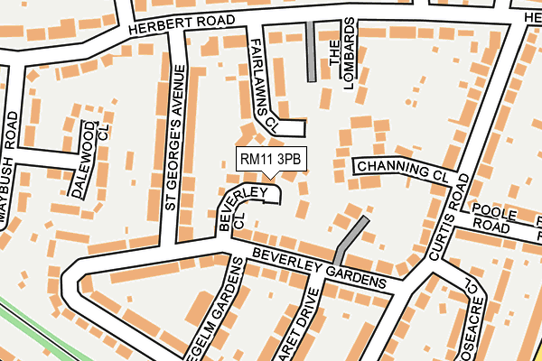 RM11 3PB map - OS OpenMap – Local (Ordnance Survey)